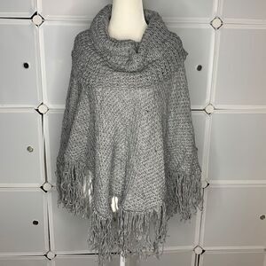 Uno Core Gray Knit Cowl Neck Poncho Sweater OS